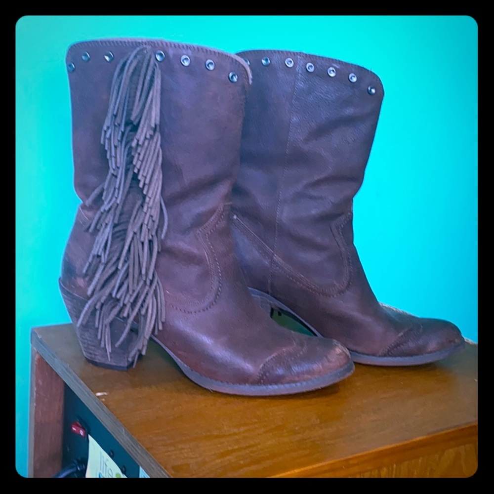 Brown leather boots